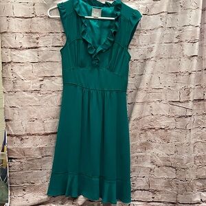 Maeve Emerald Green Midi Dress with Ruffle Detail